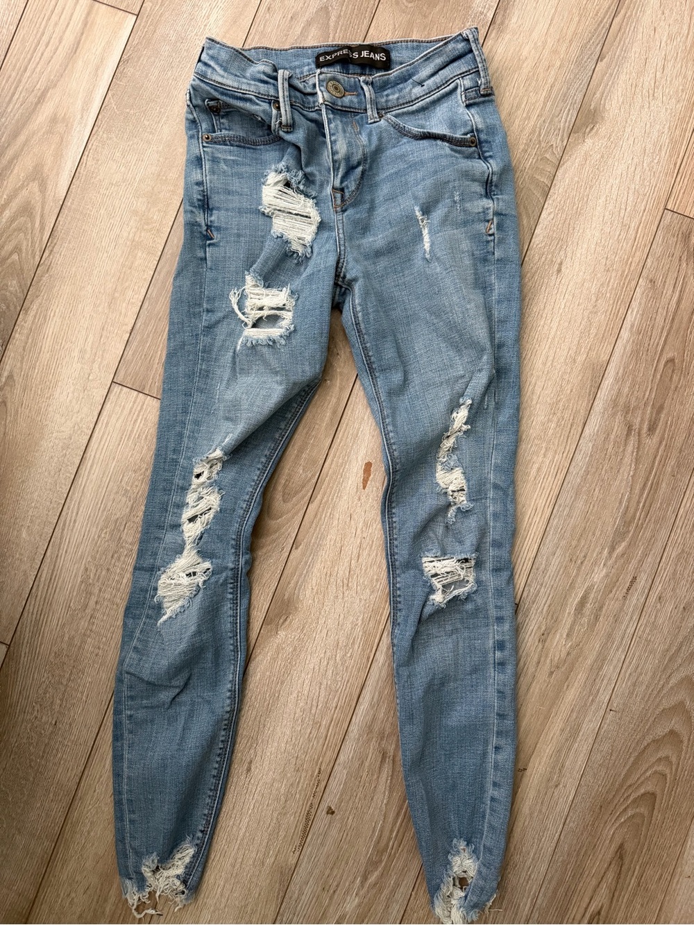 Express Light Blue Ripped Skinny Jeans